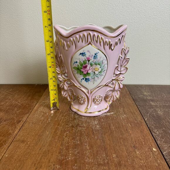 Vintage Osborne Bone‎ China hand painted 22K Gold accent Floral Pink Vase - Picture 8 of 8